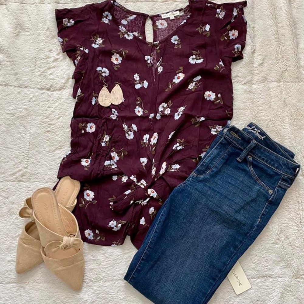 PLUS Floral Print Purple Top